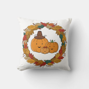 Autumn Pumpkin Family Wreath Cushion