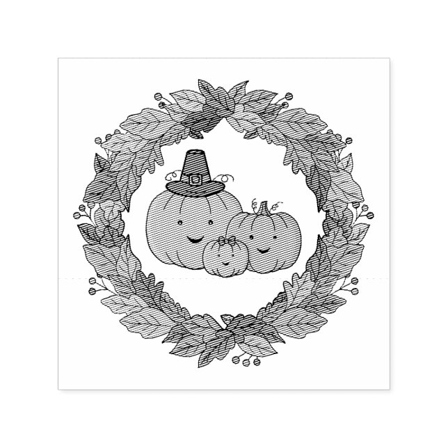 Autumn Pumpkin Family Wreath Self-inking Stamp (Design)