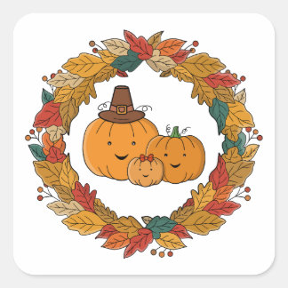 Autumn Pumpkin Family Wreath Square Sticker