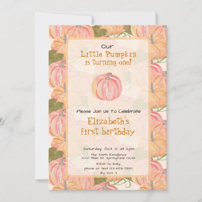 Autumn Pumpkin First Birthday Custom Photo Invitation (Front)