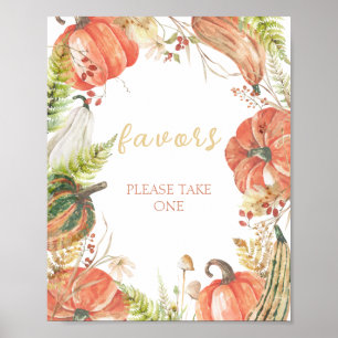 Autumn Pumpkin Floral Baby Shower Favors Poster