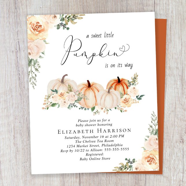 Autumn Pumpkin Floral Baby Shower Invitation (Creator Uploaded)