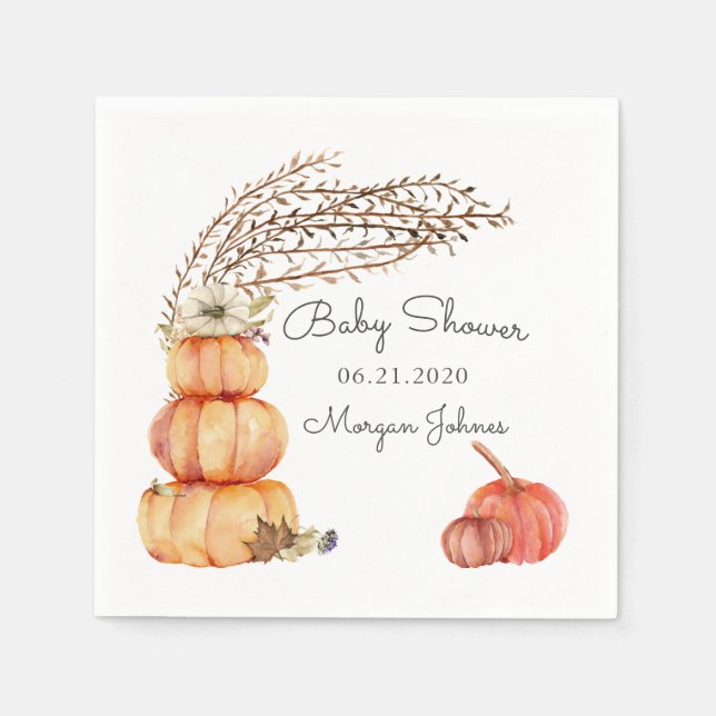 autumn pumpkin floral baby shower monogram napkins (Front)