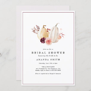 Autumn Pumpkin Floral Blush Pink Bridal Shower Invitation