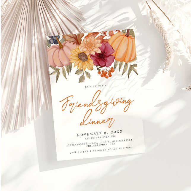 Autumn Pumpkin Floral Friendsgiving Dinner Invitation (Creator Uploaded)
