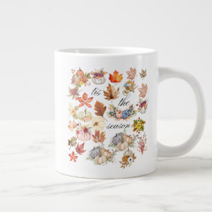 Autumn Pumpkin Floral Leaves Art Large Coffee Mug
