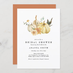 Autumn Pumpkin Floral Orange Bridal Shower Invitation