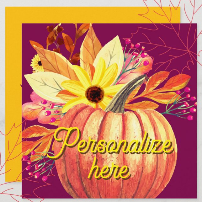 Autumn pumpkin floral orange purple wine flat card (Creator Uploaded)