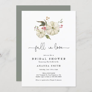 Autumn Pumpkin Floral Sage Green Bridal Shower Invitation
