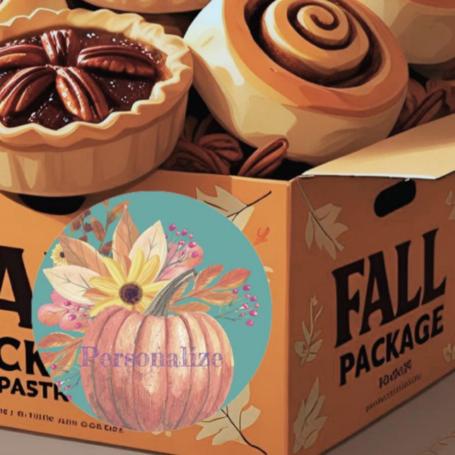 Autumn pumpkin floral terracotta orange and teal  classic round sticker (Creator Uploaded)