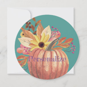Autumn pumpkin floral terracotta orange and teal invitation