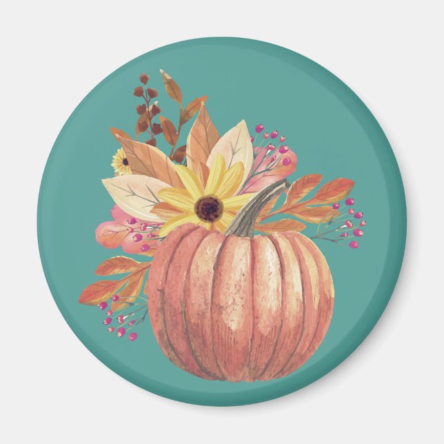 Autumn pumpkin floral terracotta orange and teal  magnet (Front)