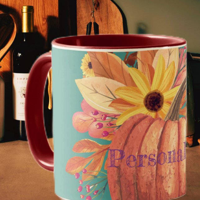 Autumn pumpkin floral terracotta orange and teal  mug (Creator Uploaded)