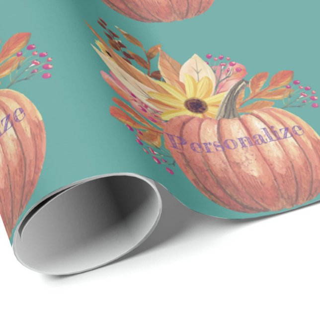 Autumn pumpkin floral terracotta orange and teal  wrapping paper (Creator Uploaded)