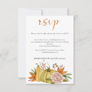 Autumn Pumpkin Floral Wedding QR Code RSVP Card