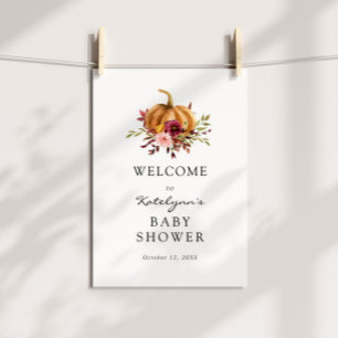 Autumn Pumpkin Florals Baby Shower Welcome Sign