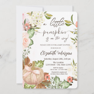 Autumn Pumpkin Flowers Leaves Baby Shower Invitation