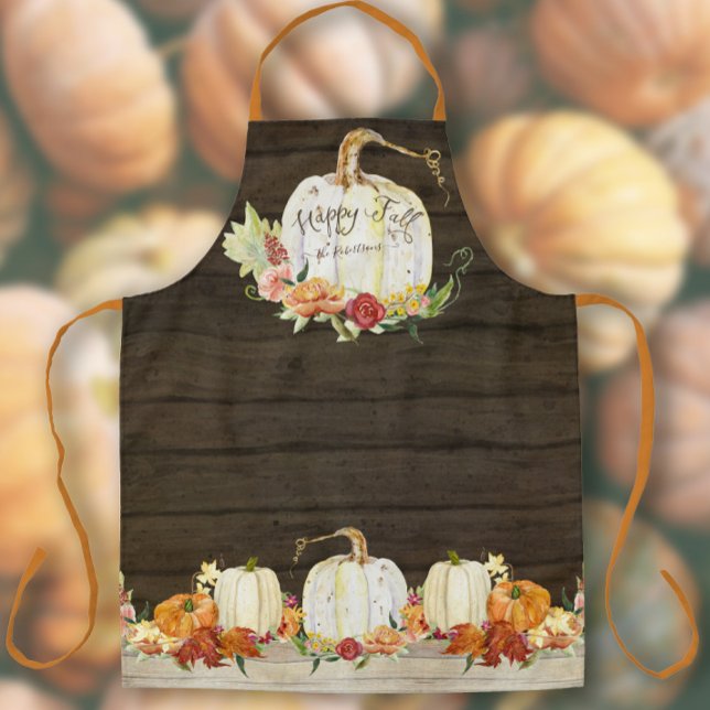 Autumn Pumpkin Foliage Wood Happy Fall Family Name Apron (Creator Uploaded)