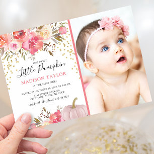 Autumn Pumpkin Girl Photo Birthday Invitation