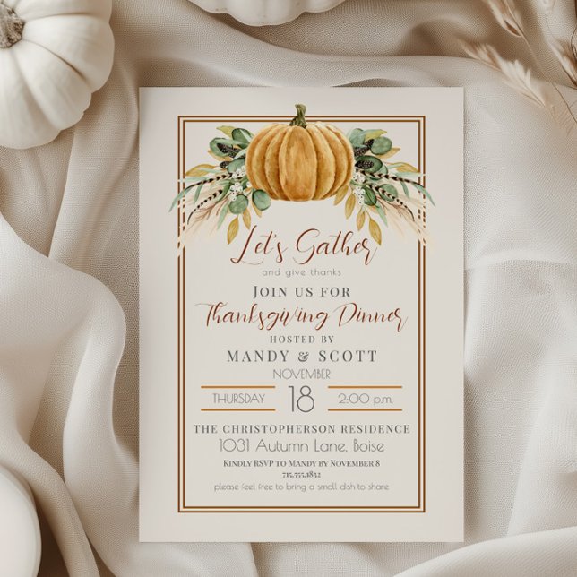 Autumn Pumpkin Give Thanks Thanksgiving Dinner  Invitation (Creator Uploaded)