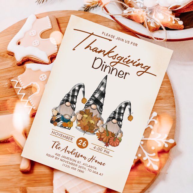 Autumn Pumpkin Gnomes Thanksgiving Dinner Invitation (Creator Uploaded)