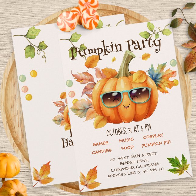 Autumn Pumpkin Halloween Birthday Party Invitation (Creator Uploaded)
