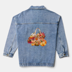 Autumn Pumpkin Harvest Basket Denim Jacket