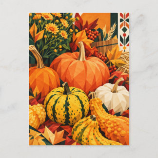 Autumn Pumpkin Harvest Geometric Postcard