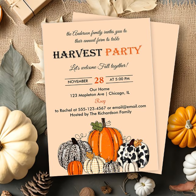 Autumn Pumpkin  Harvest Party Thankgiving Dinner Invitation (Creator Uploaded)