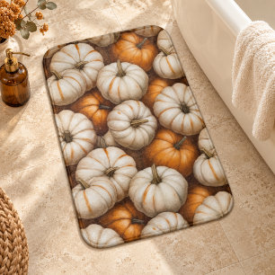 Autumn Pumpkin Harvest Pattern Rustic Fall Bath Mat