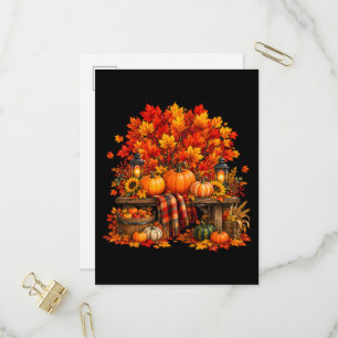 Autumn Pumpkin Harvest Red Maple Leaves Fall Invitation Postcard