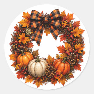 Autumn Pumpkin Harvest Wreath Halloween Classic Round Sticker