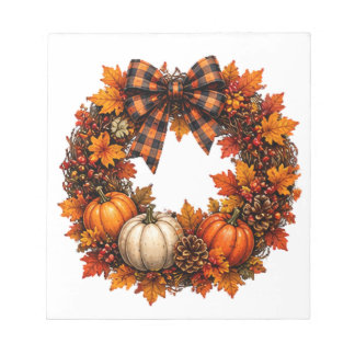Autumn Pumpkin Harvest Wreath Halloween Notepad