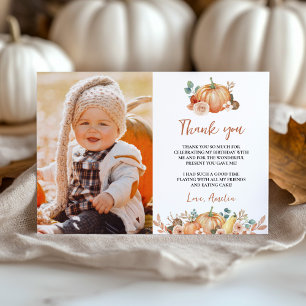 Autumn Pumpkin Kids Birthday Photo Thank You Card