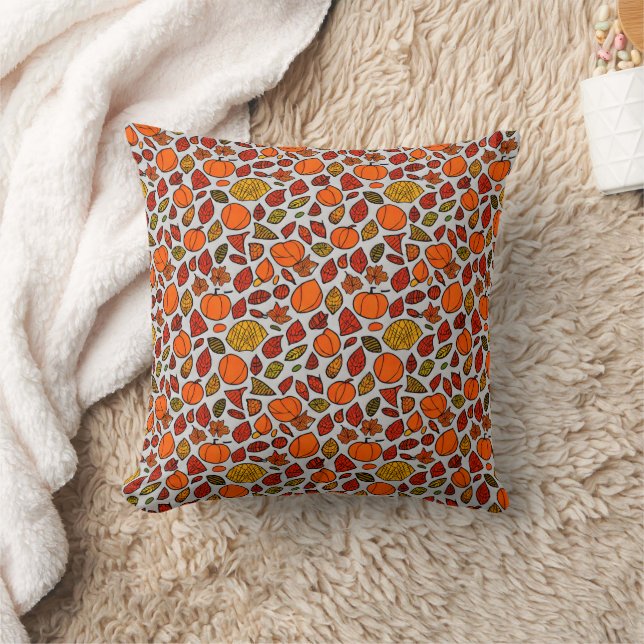 Autumn Pumpkin & Leaf Pattern | Cosy Fall Cushion (Blanket)