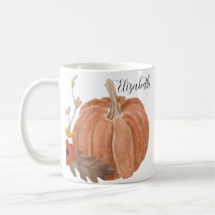 Autumn Pumpkin Leaves Floral Personalized Name S Coffee Mug