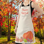 Autumn Pumpkin Leaves Happy Fall Family Name Apron<br><div class="desc">Happy Fall Y'all apron in autumn colors.
Decorated with watercolor fall leaves and an orange pumpkin.
Customize this apron with your name and words.
Original Watercolor © Michele Davies.</div>
