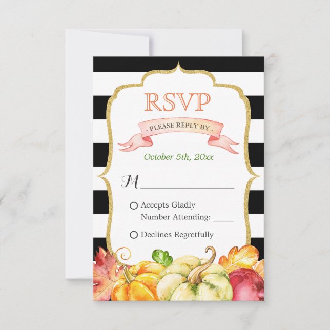 Autumn Pumpkin Maple Leaves Fall Wedding RSVP Card (Front)