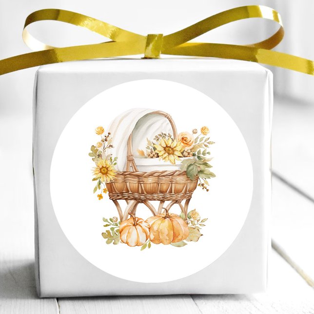 Autumn Pumpkin Neutral Baby Classic Round Sticker (Creator Uploaded)