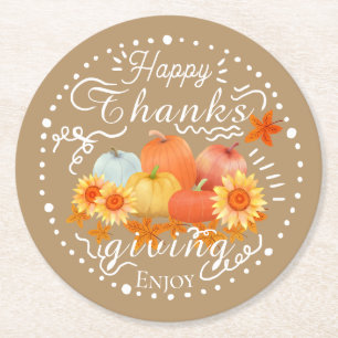 Autumn Pumpkin  Orange Round Paper Coaster