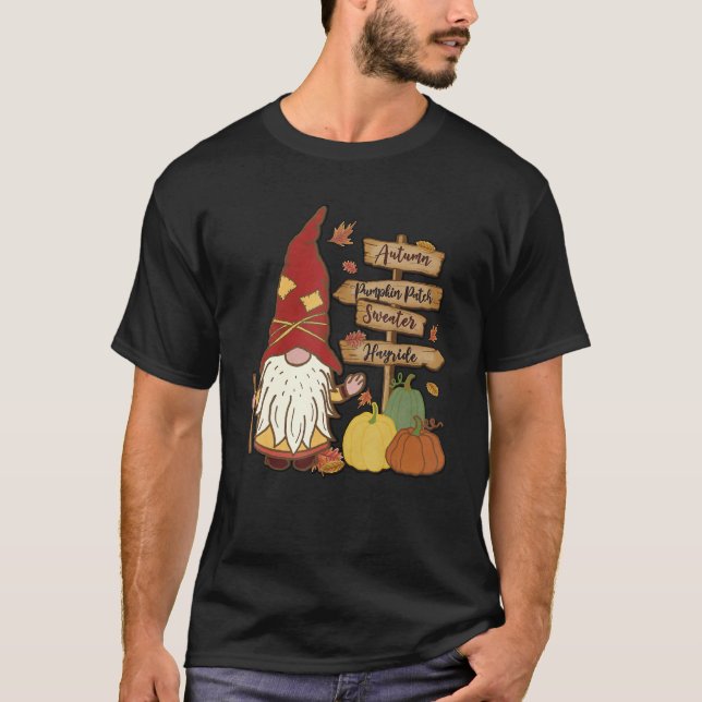 Autumn Pumpkin Patch Gnome Fall Family Pajama Than T-Shirt (Front)
