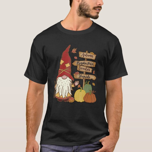 Autumn Pumpkin Patch Gnome Fall Family Pajama Than T-Shirt (Front)