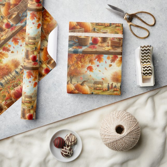  Autumn Pumpkin Patch Orange Leaves  Wrapping Paper (Crafts)