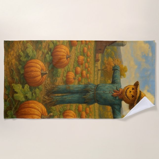 autumn pumpkin patch & scarewcrow beach towel (Front)