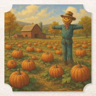 autumn pumpkin patch & scarewcrow paper coaster