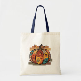  Autumn pumpkin patchwork tote bag