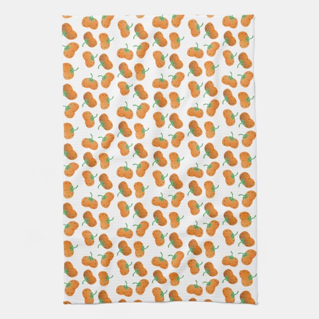 Autumn Pumpkin Pattern Fall Orange Green Tea Towel (Vertical)