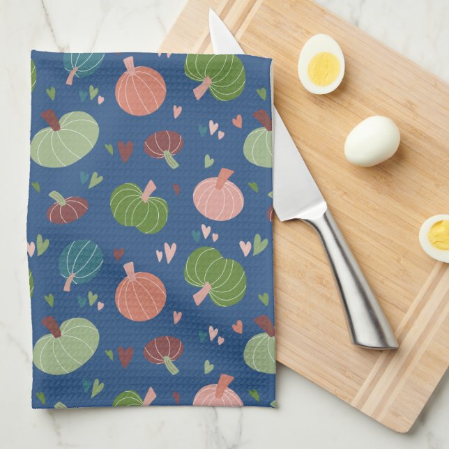 Autumn Pumpkin Pattern Tea Towel (Quarter Fold)