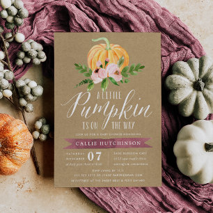 Autumn Pumpkin Pink Floral Baby Shower Invitation
