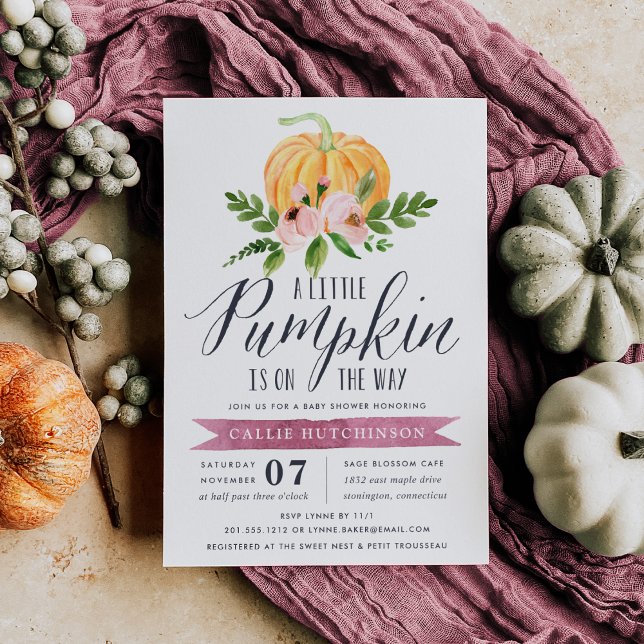 Autumn Pumpkin Pink Floral Baby Shower Invitation (Creator Uploaded)